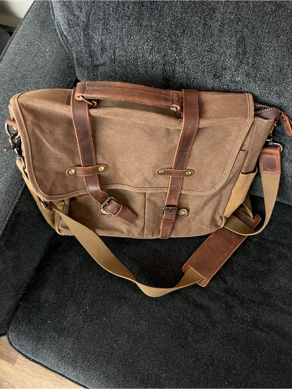 Brown Canvas and Leather Messenger Bag - Men’s Everyday Satchel
